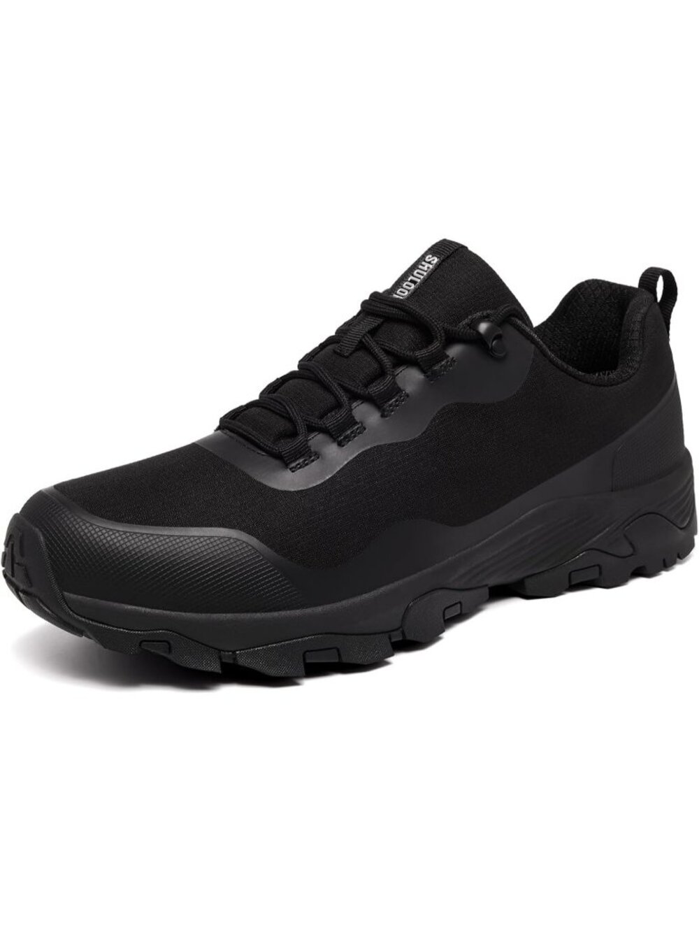 Men's Black Trekking Shoes Low Top Round Toe Non Slip Zipper Hiking Boot